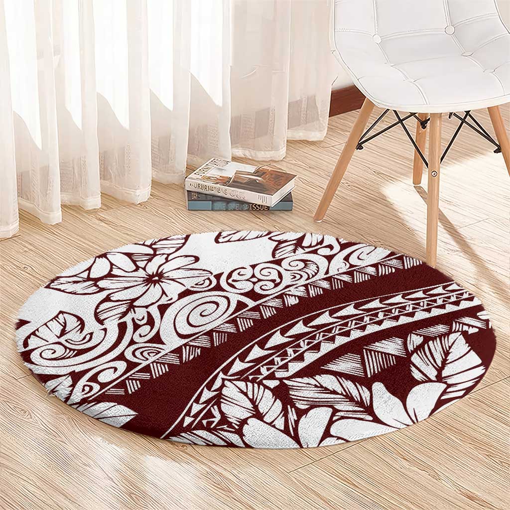 Polynesian Tropical Flowers Oxblood Color Round Carpet LT14 - Polynesian Pride