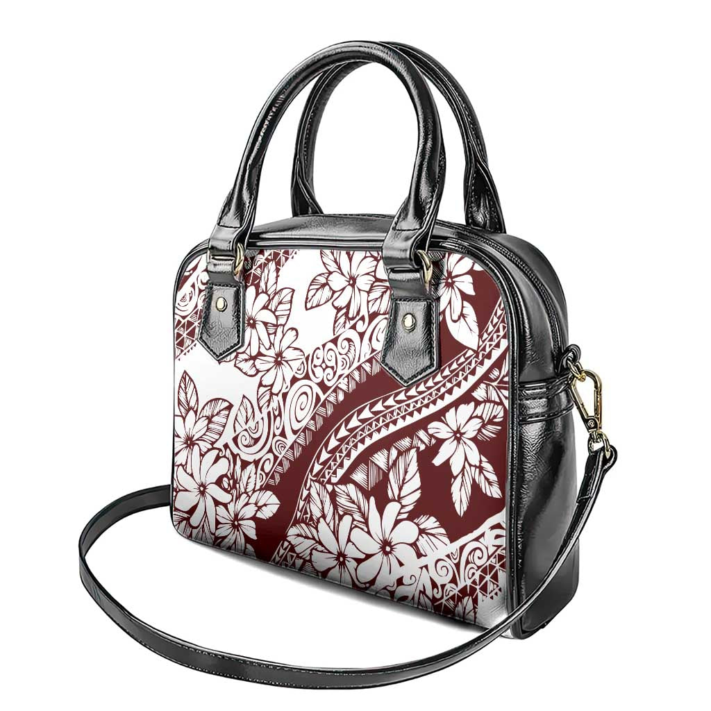 Polynesian Tropical Flowers Oxblood Color Shoulder Handbag