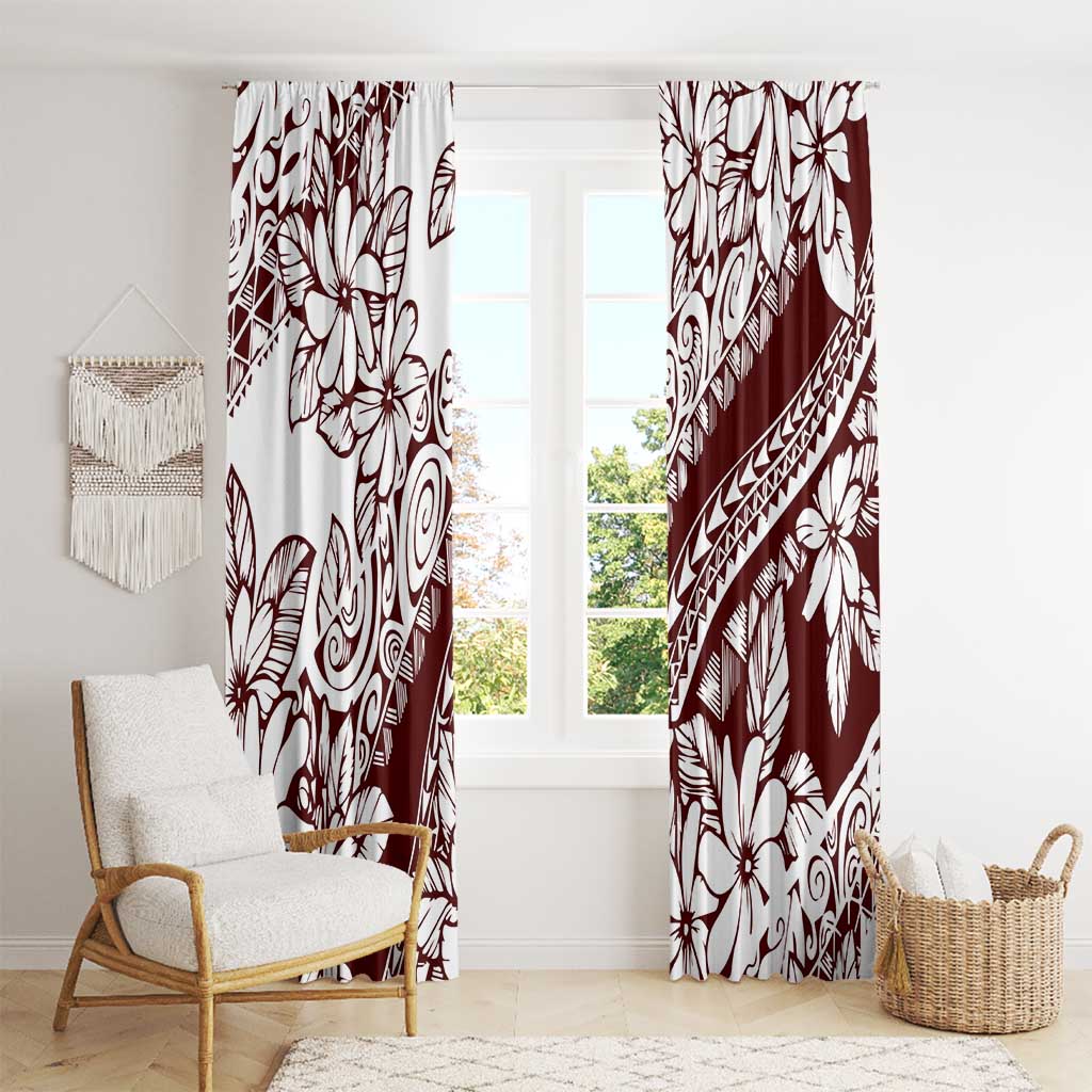 Polynesian Tropical Flowers Oxblood Color Window Curtain