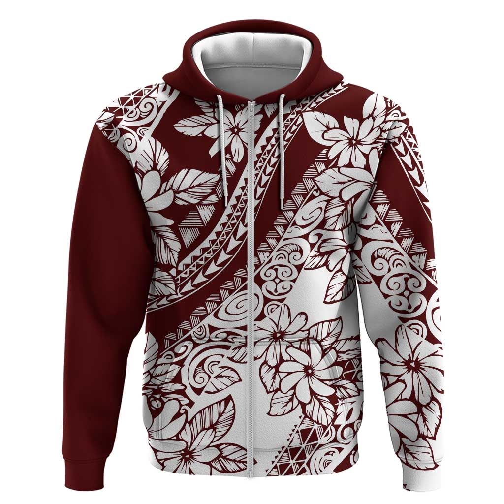 Polynesian Tropical Flowers Oxblood Color Zip Hoodie LT14 Zip Hoodie Oxblood - Polynesian Pride