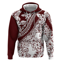 Polynesian Tropical Flowers Oxblood Color Zip Hoodie LT14 Pullover Hoodie Oxblood - Polynesian Pride
