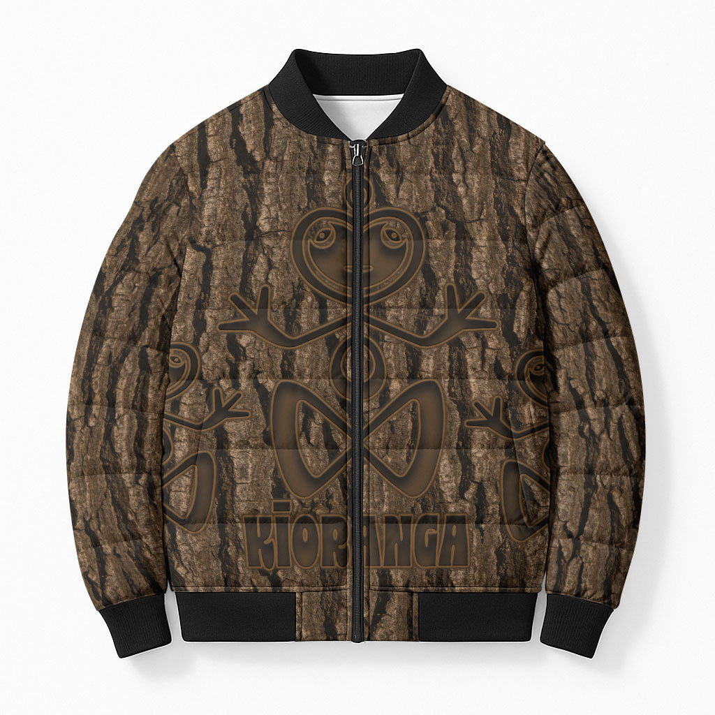 Kioranga Moriori New Zealand Bomber Puffer Jacket Kopi Rakau Carving Art