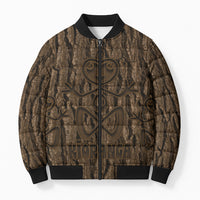 Kioranga Moriori New Zealand Bomber Puffer Jacket Kopi Rakau Carving Art