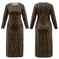 Kioranga Moriori New Zealand Couples Matching Long Sleeve Bodycon Dress and Hawaiian Shirt Kopi Rakau Carving Art