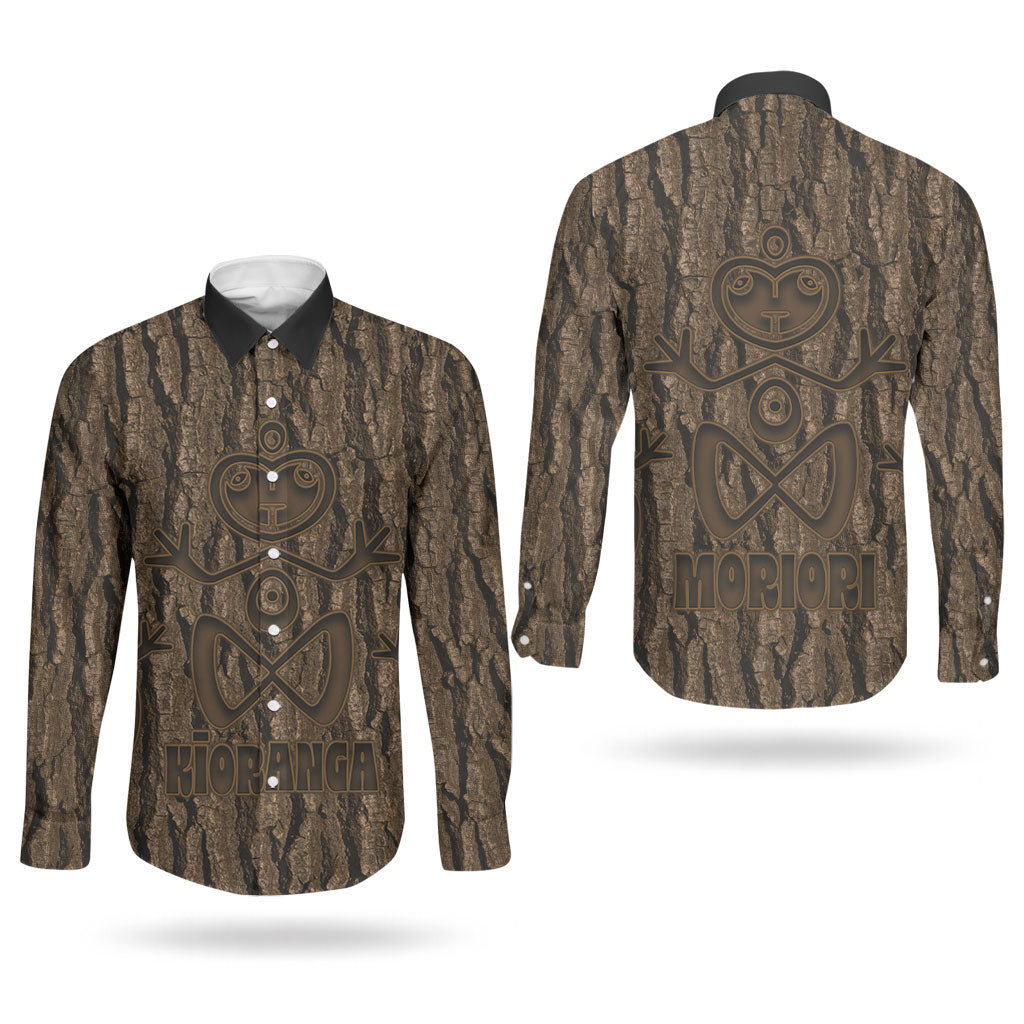 Kioranga Moriori New Zealand Couples Matching Long Sleeve Bodycon Dress and Long Sleeve Button Shirt Kopi Rakau Carving Art