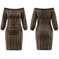 Kioranga Moriori New Zealand Couples Matching Off The Shoulder Long Sleeve Dress and Long Sleeve Button Shirt Kopi Rakau Carving Art