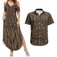 Kioranga Moriori New Zealand Couples Matching Summer Maxi Dress and Hawaiian Shirt Kopi Rakau Carving Art