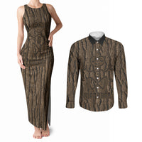 Kioranga Moriori New Zealand Couples Matching Tank Maxi Dress and Long Sleeve Button Shirt Kopi Rakau Carving Art