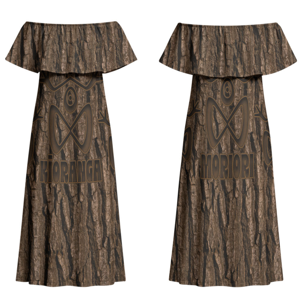 Kioranga Moriori New Zealand Family Matching Off Shoulder Maxi Dress and Hawaiian Shirt Kopi Rakau Carving Art