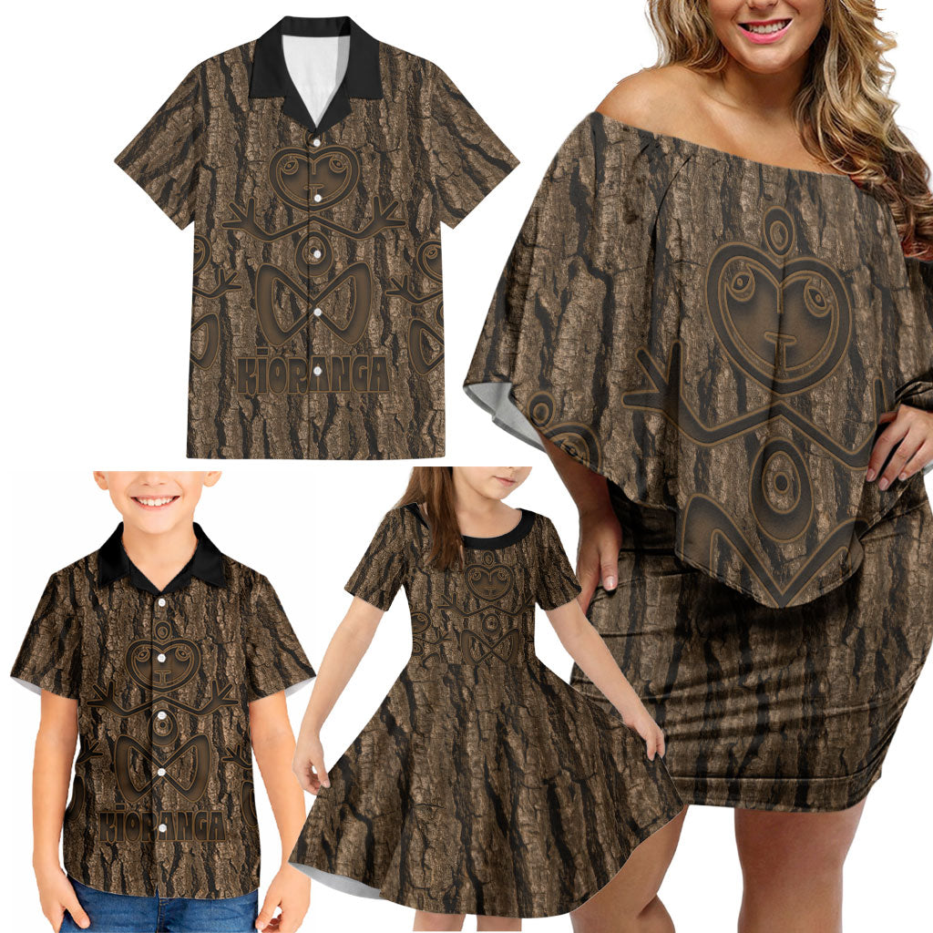 Kioranga Moriori New Zealand Family Matching Off Shoulder Short Dress and Hawaiian Shirt Kopi Rakau Carving Art