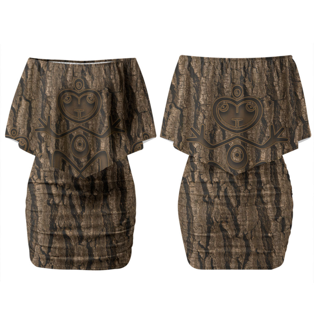 Kioranga Moriori New Zealand Family Matching Off Shoulder Short Dress and Hawaiian Shirt Kopi Rakau Carving Art