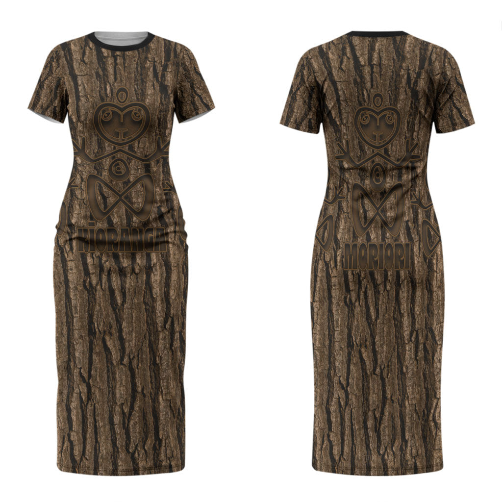 Kioranga Moriori New Zealand Family Matching Short Sleeve Bodycon Dress and Hawaiian Shirt Kopi Rakau Carving Art