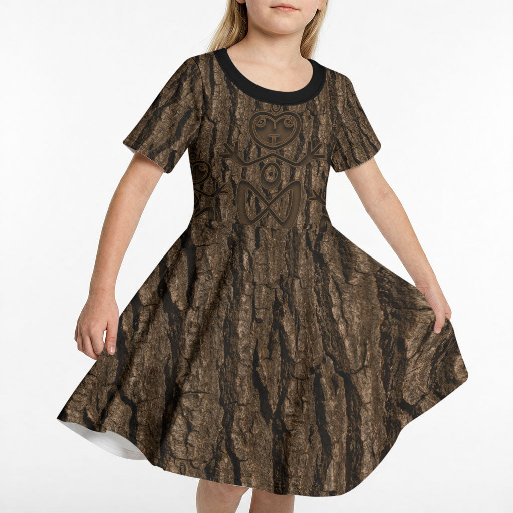 Kioranga Moriori New Zealand Kid Short Sleeve Dress Kopi Rakau Carving Art