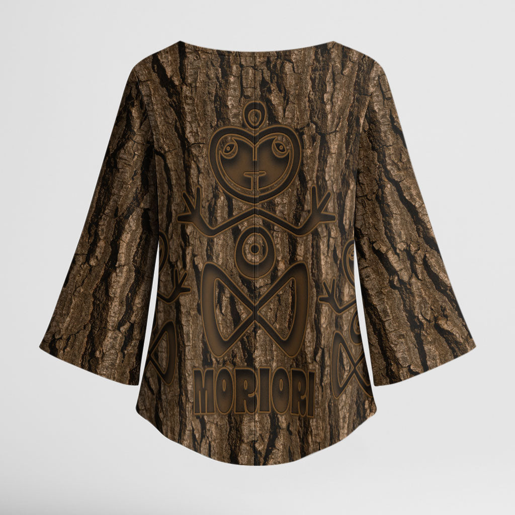 Kioranga Moriori New Zealand Kimono Sleeve Blouse Kopi Rakau Carving Art