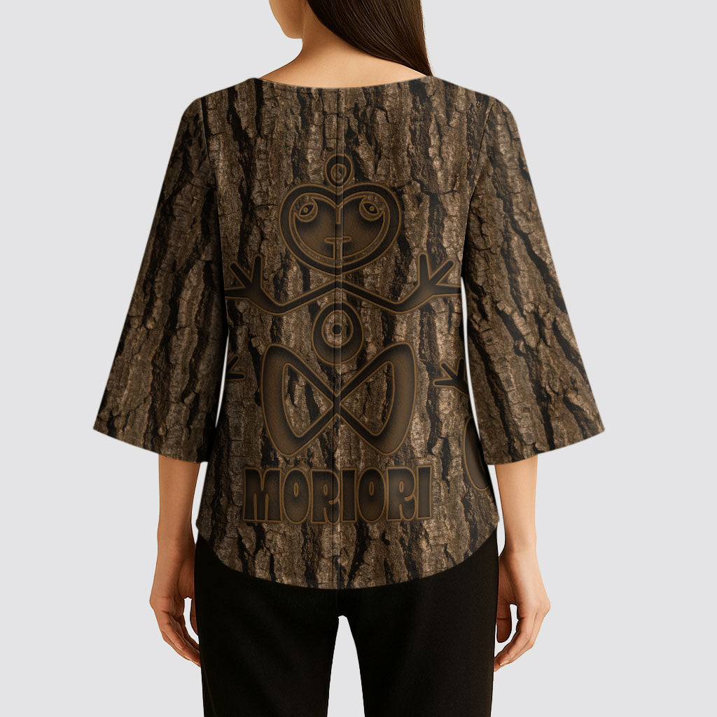 Kioranga Moriori New Zealand Kimono Sleeve Blouse Kopi Rakau Carving Art