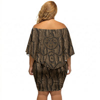 Kioranga Moriori New Zealand Off Shoulder Short Dress Kopi Rakau Carving Art