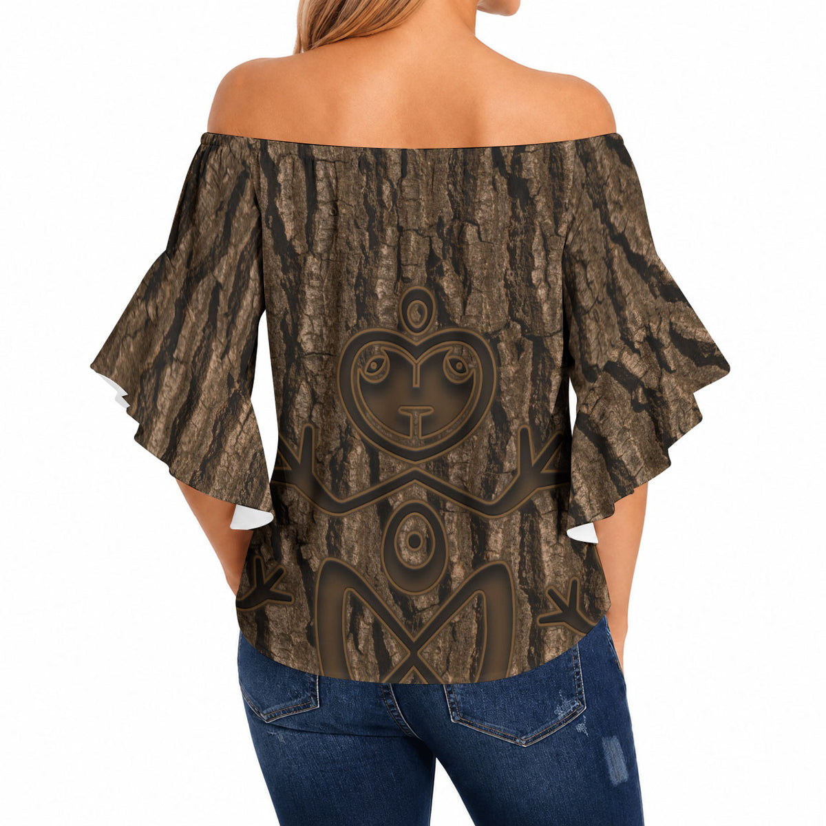 Kioranga Moriori New Zealand Off Shoulder Wrap Waist Top Kopi Rakau Carving Art