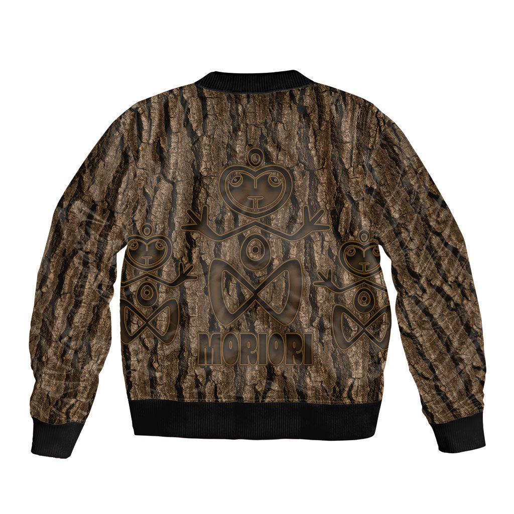 Kioranga Moriori New Zealand Sleeve Zip Bomber Jacket Kopi Rakau Carving Art
