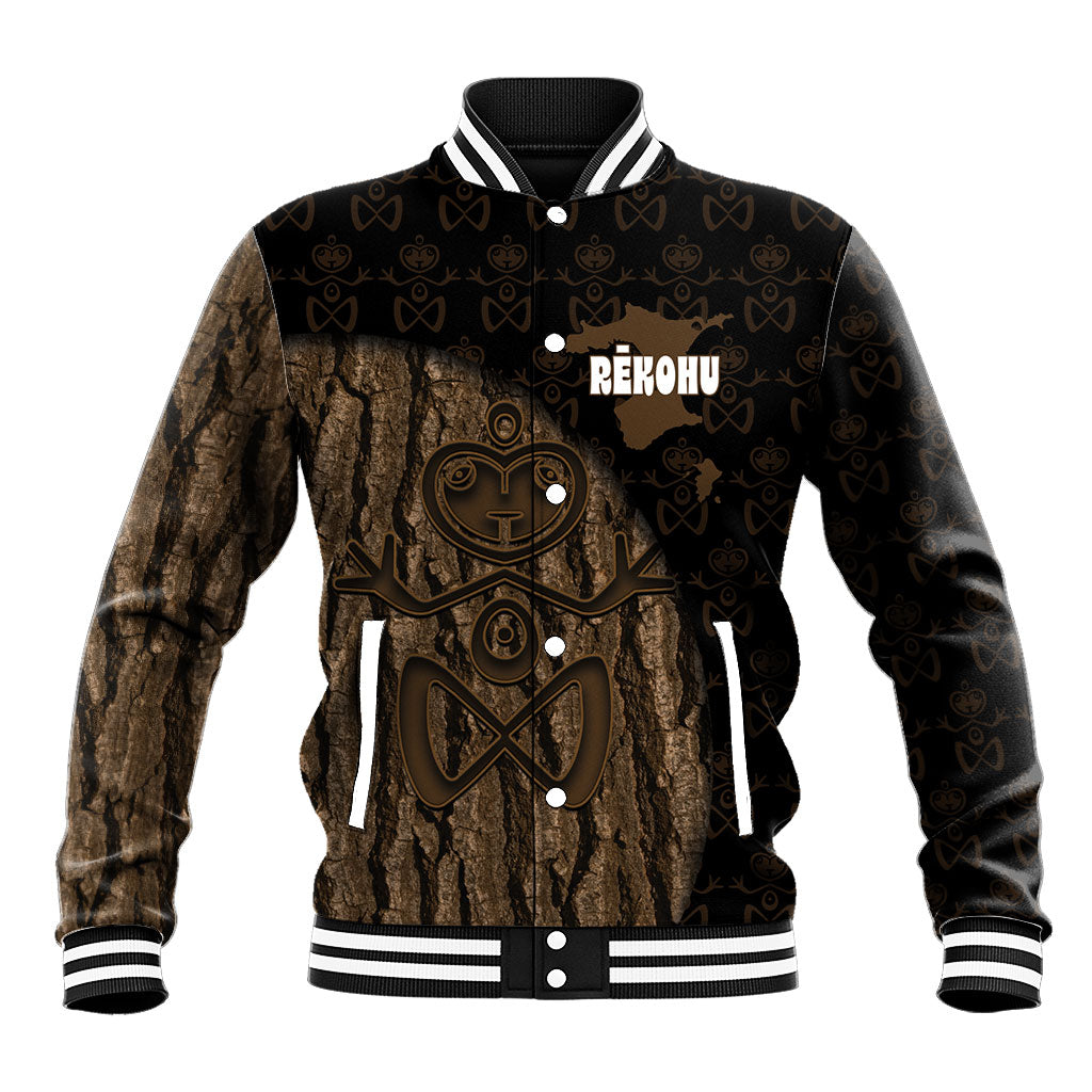 Moriori Kekoru New Zealand Personalised Baseball Jacket Kopi Rakau Carving Chatham Islands Map