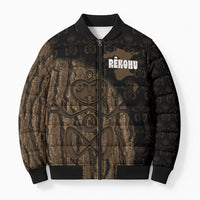 Moriori Kekoru New Zealand Personalised Bomber Puffer Jacket Kopi Rakau Carving Chatham Islands Map