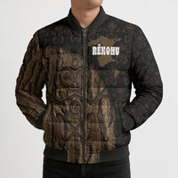 Moriori Kekoru New Zealand Personalised Bomber Puffer Jacket Kopi Rakau Carving Chatham Islands Map