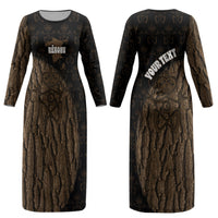 Moriori Kekoru New Zealand Personalised Couples Matching Long Sleeve Bodycon Dress and Hawaiian Shirt Kopi Rakau Carving Chatham Islands Map