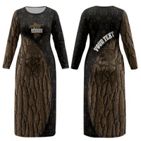 Moriori Kekoru New Zealand Personalised Couples Matching Long Sleeve Bodycon Dress and Long Sleeve Button Shirt Kopi Rakau Carving Chatham Islands Map