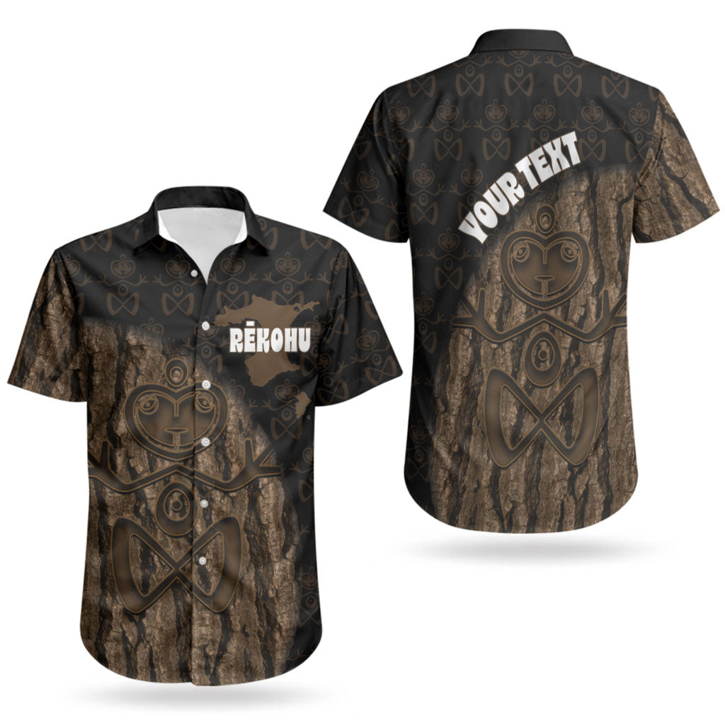 Moriori Kekoru New Zealand Personalised Couples Matching Off Shoulder Short Dress and Hawaiian Shirt Kopi Rakau Carving Chatham Islands Map