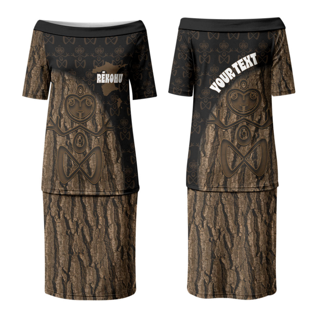 Moriori Kekoru New Zealand Personalised Couples Matching Puletasi and Hawaiian Shirt Kopi Rakau Carving Chatham Islands Map