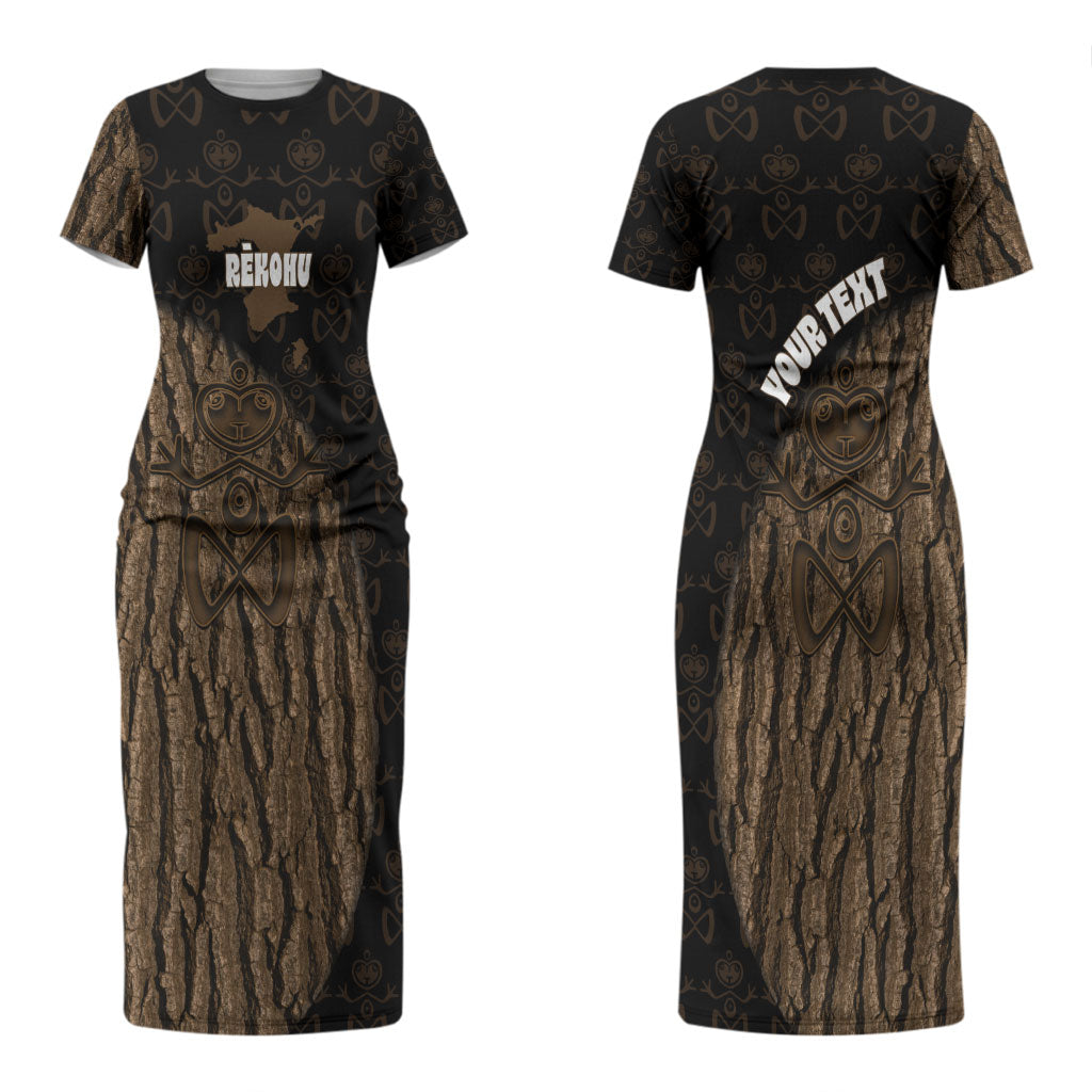 Moriori Kekoru New Zealand Personalised Couples Matching Short Sleeve Bodycon Dress and Hawaiian Shirt Kopi Rakau Carving Chatham Islands Map