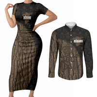Moriori Kekoru New Zealand Personalised Couples Matching Short Sleeve Bodycon Dress and Long Sleeve Button Shirt Kopi Rakau Carving Chatham Islands Map