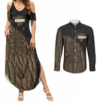 Moriori Kekoru New Zealand Personalised Couples Matching Summer Maxi Dress and Long Sleeve Button Shirt Kopi Rakau Carving Chatham Islands Map