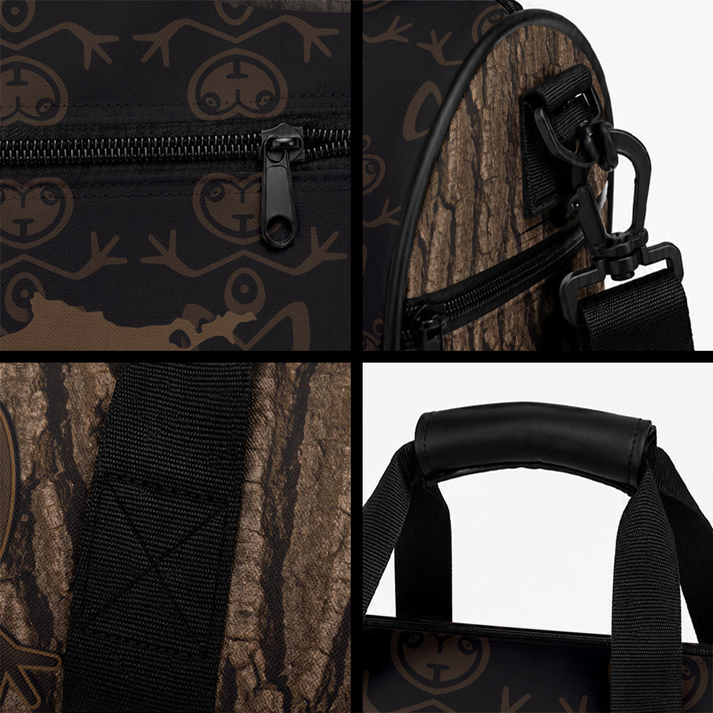 Moriori Kekoru New Zealand Personalised Duffle Bag Kopi Rakau Carving Chatham Islands Map