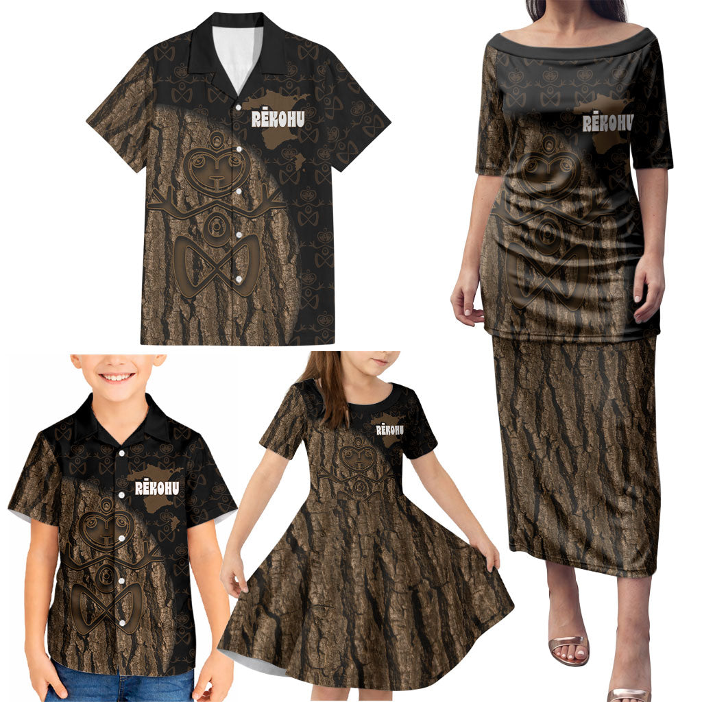 Moriori Kekoru New Zealand Personalised Family Matching Puletasi and Hawaiian Shirt Kopi Rakau Carving Chatham Islands Map