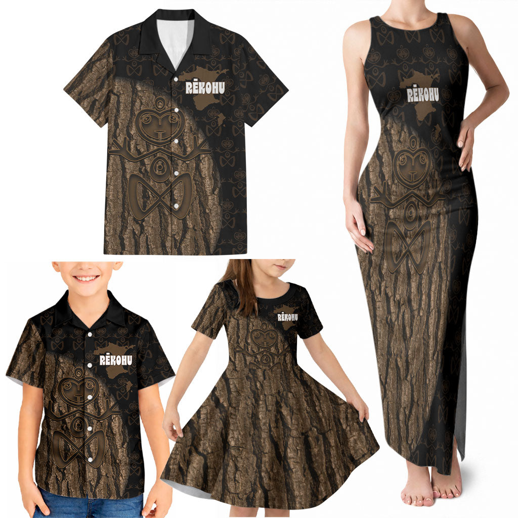 Moriori Kekoru New Zealand Personalised Family Matching Tank Maxi Dress and Hawaiian Shirt Kopi Rakau Carving Chatham Islands Map