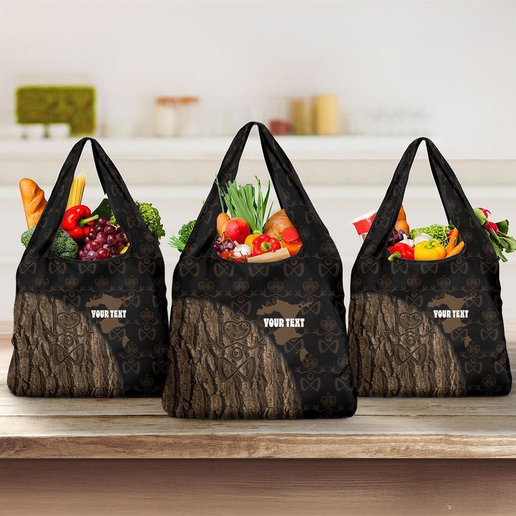 Moriori Kekoru New Zealand Personalised Grocery Bag Kopi Rakau Carving Chatham Islands Map