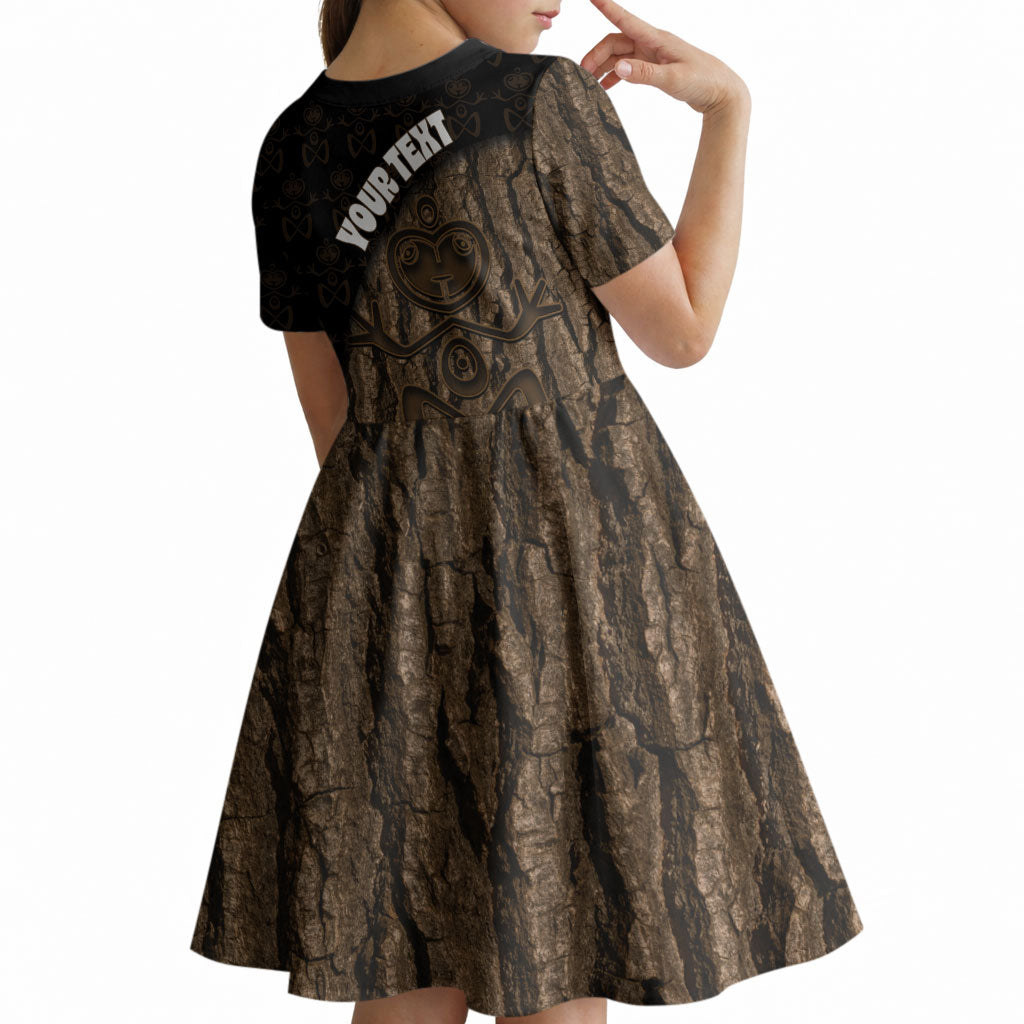 Moriori Kekoru New Zealand Personalised Kid Short Sleeve Dress Kopi Rakau Carving Chatham Islands Map