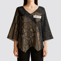 Moriori Kekoru New Zealand Personalised Kimono Sleeve Blouse Kopi Rakau Carving Chatham Islands Map