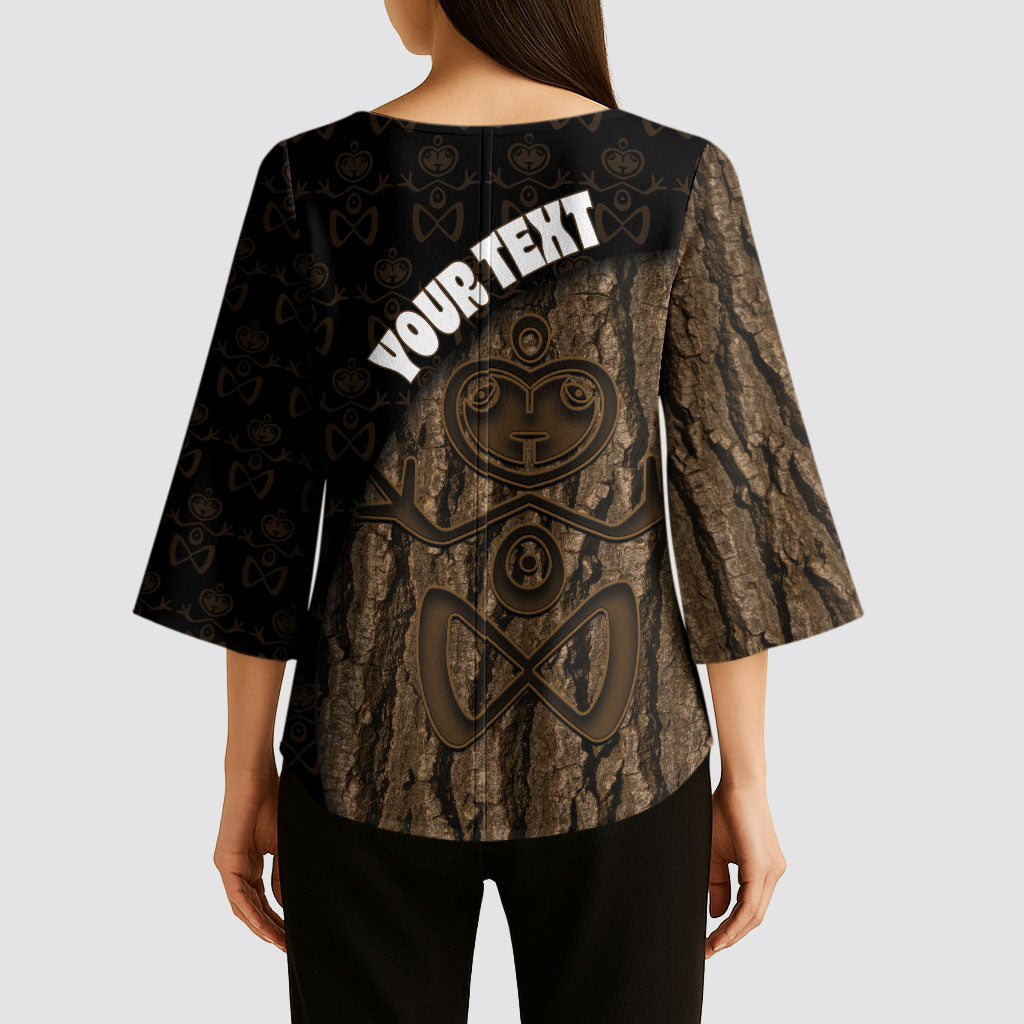 Moriori Kekoru New Zealand Personalised Kimono Sleeve Blouse Kopi Rakau Carving Chatham Islands Map