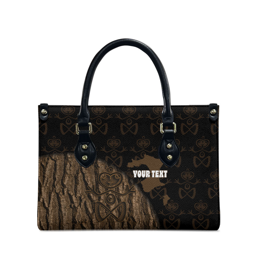 Moriori Kekoru New Zealand Personalised Leather Bag Kopi Rakau Carving Chatham Islands Map