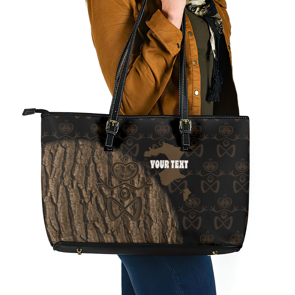 Moriori Kekoru New Zealand Personalised Leather Tote Bag Kopi Rakau Carving Chatham Islands Map