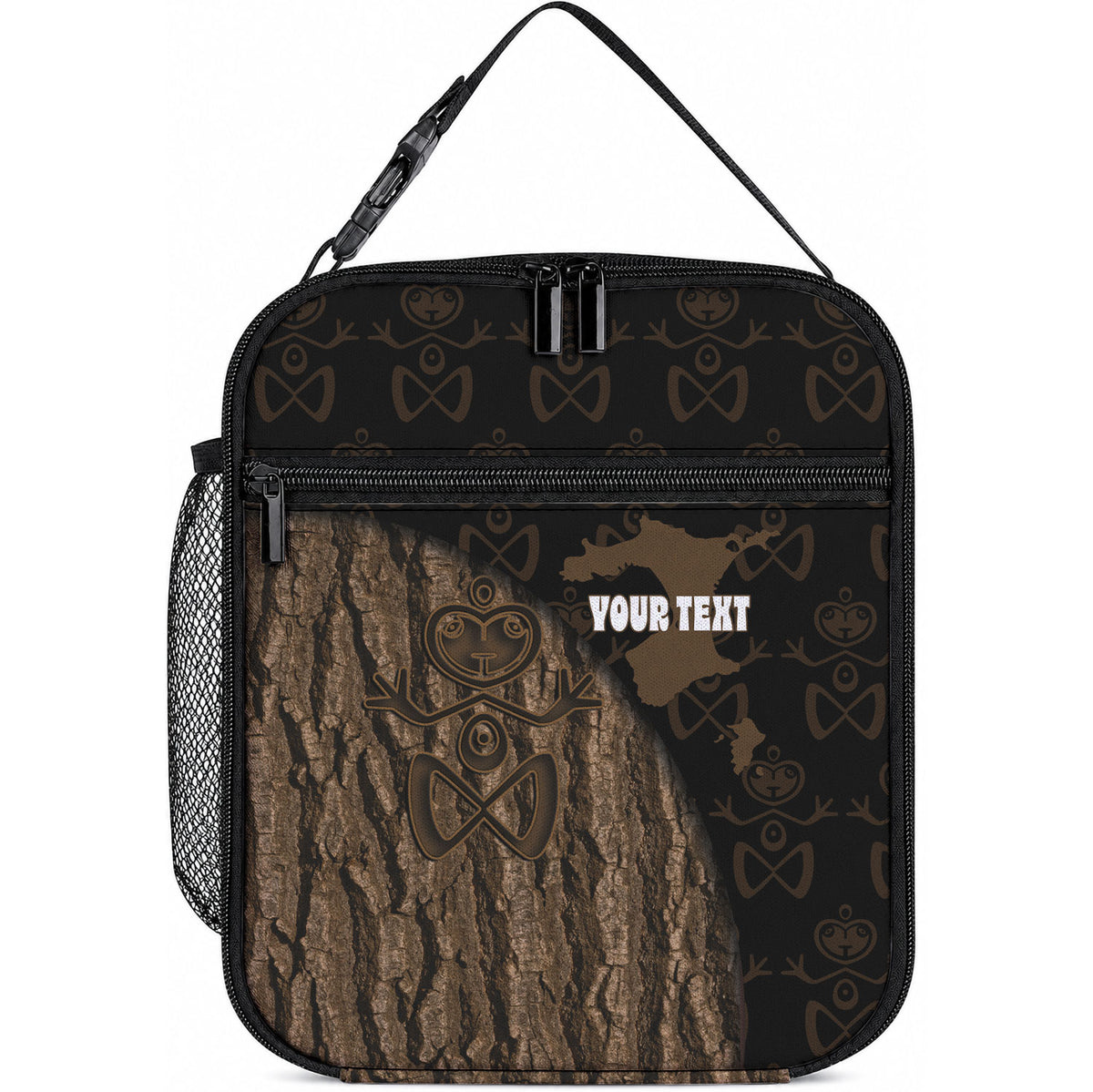 Moriori Kekoru New Zealand Personalised Lunch Bag Kopi Rakau Carving Chatham Islands Map