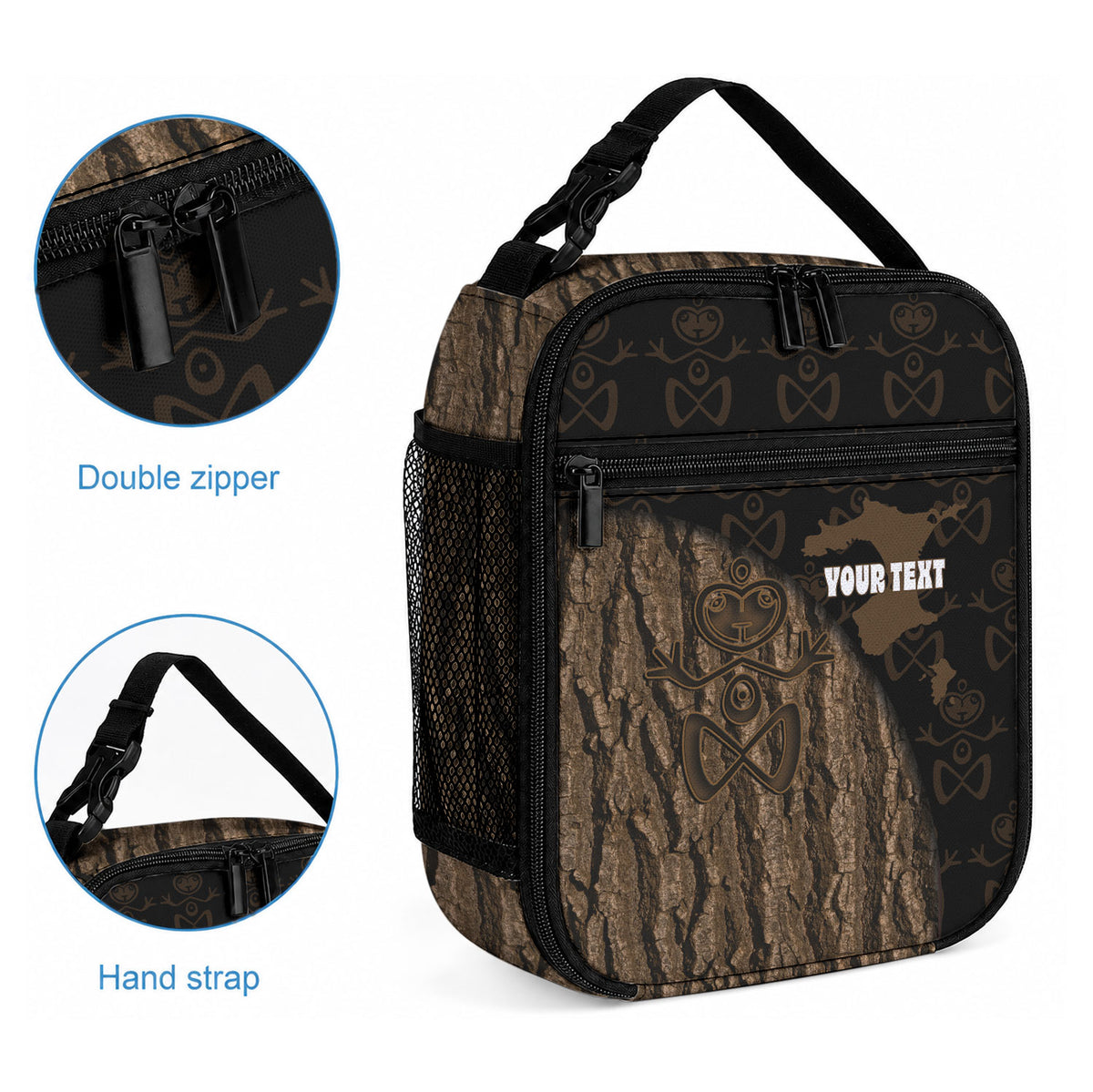 Moriori Kekoru New Zealand Personalised Lunch Bag Kopi Rakau Carving Chatham Islands Map