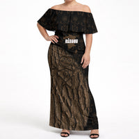 Moriori Kekoru New Zealand Personalised Off Shoulder Maxi Dress Kopi Rakau Carving Chatham Islands Map