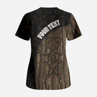 Moriori Kekoru New Zealand Personalised Scrub Top Kopi Rakau Carving Chatham Islands Map