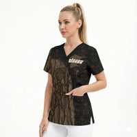 Moriori Kekoru New Zealand Personalised Scrub Top Kopi Rakau Carving Chatham Islands Map