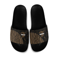 Moriori Kekoru New Zealand Personalised Slide Sandals Kopi Rakau Carving Chatham Islands Map