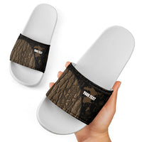 Moriori Kekoru New Zealand Personalised Slide Sandals Kopi Rakau Carving Chatham Islands Map