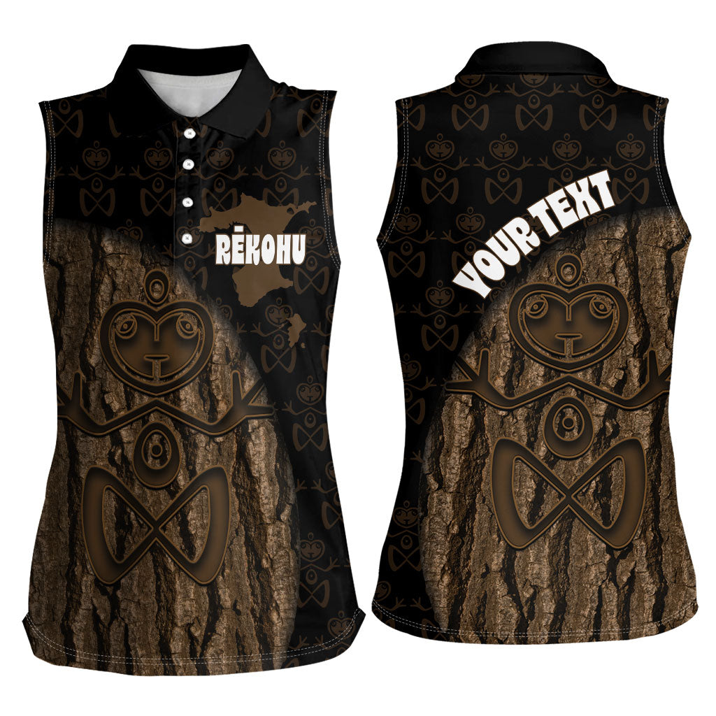 Moriori Kekoru New Zealand Personalised Women Sleeveless Polo Shirt Kopi Rakau Carving Chatham Islands Map