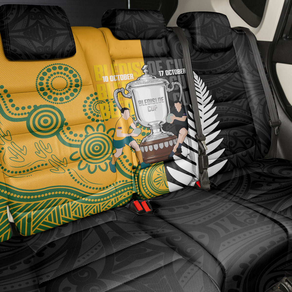 New Zealand Australia Rugby Bledisloe 2026 Back Car Seat Cover Champion Trophy Maori Aboriginal Art